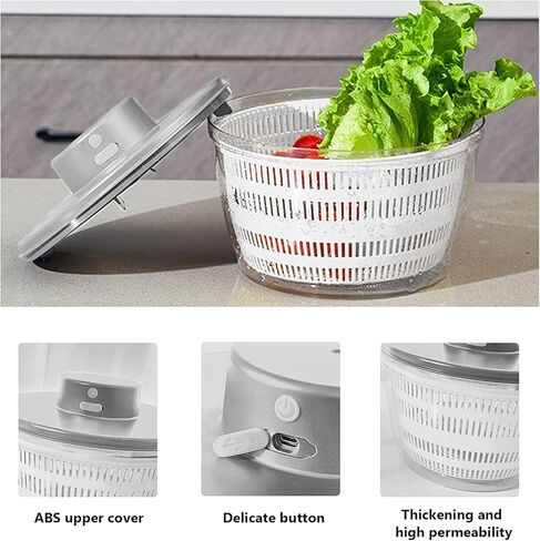 Electric Salad Spinner, 6L Lettuce spinner,Large Capacity Salad Vegetable Dryer,Fruit Salad Washer spinner dryer for Home Kitchen Washing & Drying Leafy Vegetables in Saudi Arabia