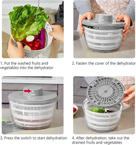 Electric Salad Spinner, 6L Lettuce spinner,Large Capacity Salad Vegetable Dryer,Fruit Salad Washer spinner dryer for Home Kitchen Washing & Drying Leafy Vegetables in Saudi Arabia