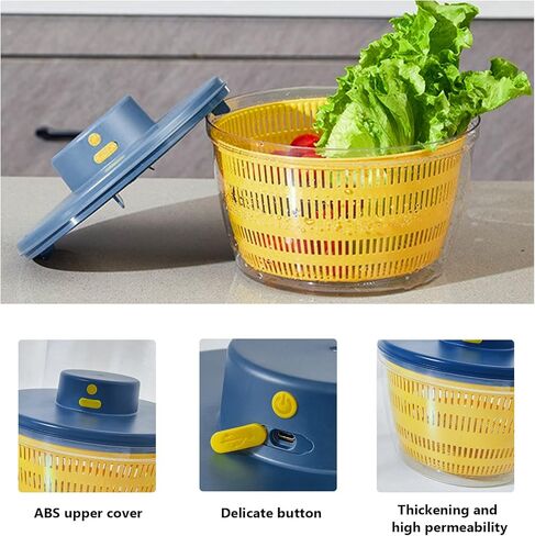 Electric Salad Spinner, 6L Lettuce spinner,Large Capacity Salad Vegetable Dryer,Fruit Salad Washer spinner dryer for Home Kitchen Washing & Drying Leafy Vegetables in Saudi Arabia
