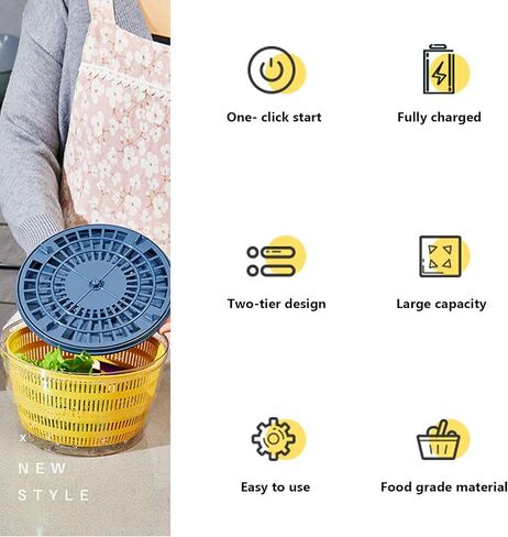 Electric Salad Spinner, 6L Lettuce spinner,Large Capacity Salad Vegetable Dryer,Fruit Salad Washer spinner dryer for Home Kitchen Washing & Drying Leafy Vegetables in Saudi Arabia