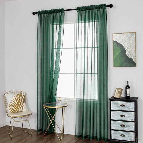 DUALIFE Emerald Green Sheer Curtains 84 inch Length Hunter Green Solid Voile Window Curtain Panels Drapes Rod Pocket Top for Living Room Bedroom Transparent Window Treatments 2 Panels in Kuwait