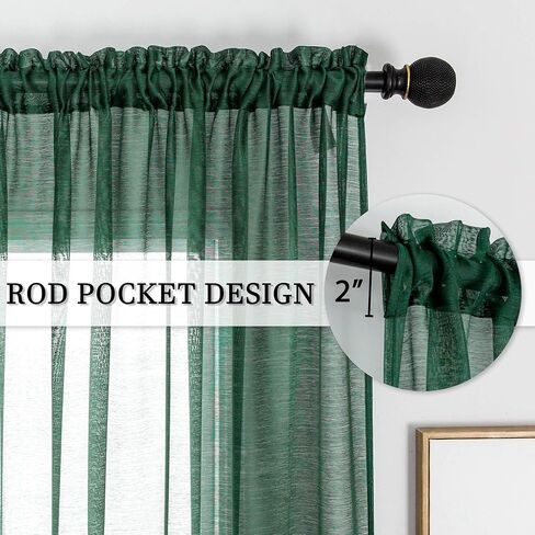 DUALIFE Emerald Green Sheer Curtains 84 inch Length Hunter Green Solid Voile Window Curtain Panels Drapes Rod Pocket Top for Living Room Bedroom Transparent Window Treatments 2 Panels in Kuwait