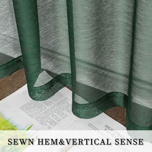 DUALIFE Emerald Green Sheer Curtains 84 inch Length Hunter Green Solid Voile Window Curtain Panels Drapes Rod Pocket Top for Living Room Bedroom Transparent Window Treatments 2 Panels in Kuwait