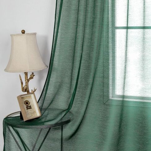 DUALIFE Emerald Green Sheer Curtains 84 inch Length Hunter Green Solid Voile Window Curtain Panels Drapes Rod Pocket Top for Living Room Bedroom Transparent Window Treatments 2 Panels in Kuwait