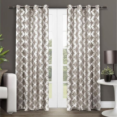 Exclusive Home Curtains Exclusive Home Modo Metallic Geometric Grommet Top Curtain Panel Pair, 54x96, Winter White, 2 Count in Saudi Arabia