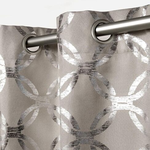 Exclusive Home Curtains Exclusive Home Modo Metallic Geometric Grommet Top Curtain Panel Pair, 54x96, Winter White, 2 Count in Saudi Arabia
