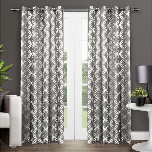Exclusive Home Curtains Exclusive Home Modo Metallic Geometric Grommet Top Curtain Panel Pair, 54x96, Winter White, 2 Count in Saudi Arabia