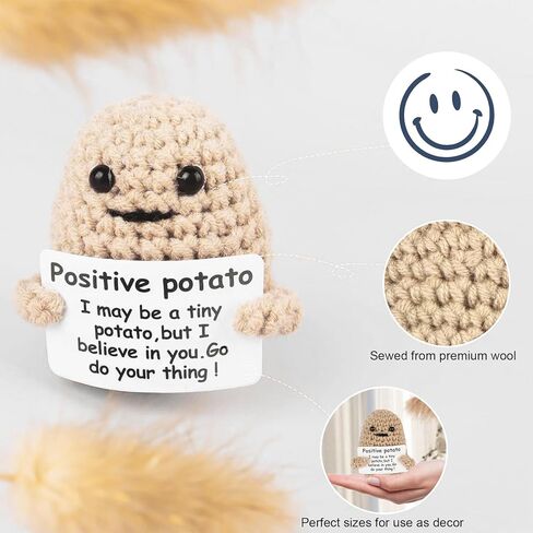 روسروز، بطاطس إيجابية، بطاطس صغيرة مضحكة إيجابية، دمية بطاطس صوف لطيفة محبوكة بشكل إبداعي مع بطاقة إيجابية، ديكور حفلات إيجابي من الكروشيه، 7.62 سم in Kuwait