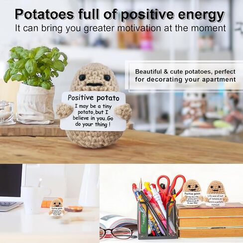 روسروز، بطاطس إيجابية، بطاطس صغيرة مضحكة إيجابية، دمية بطاطس صوف لطيفة محبوكة بشكل إبداعي مع بطاقة إيجابية، ديكور حفلات إيجابي من الكروشيه، 7.62 سم in Kuwait