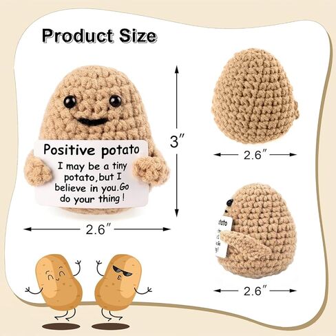 روسروز، بطاطس إيجابية، بطاطس صغيرة مضحكة إيجابية، دمية بطاطس صوف لطيفة محبوكة بشكل إبداعي مع بطاقة إيجابية، ديكور حفلات إيجابي من الكروشيه، 7.62 سم in Kuwait