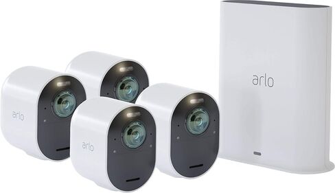 Arlo Ultra - نظام كاميرا 1 آمن بدون أسلاك بدقة 4K UHD | داخلي/خارجي مع رؤية ليلية ملونة، رؤية 180 درجة، صوت ثنائي الاتجاه، ضوء كشاف، صفارة إنذار | يعمل مع Alexa وHomeKit | أسود، إضافة على الكاميرا in Kuwait