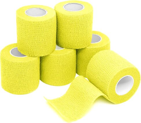 FriCARE Latex Free Self Adhesive Bandage, Medical Supplies First Aid Tape Self-Adherent Cohesive Bandages, Non-Woven Elastic Athletic Spat Tape Vet Wrap Fluorescent Yellow 6 Rolls 2 Inches x 5 Yards in Kuwait