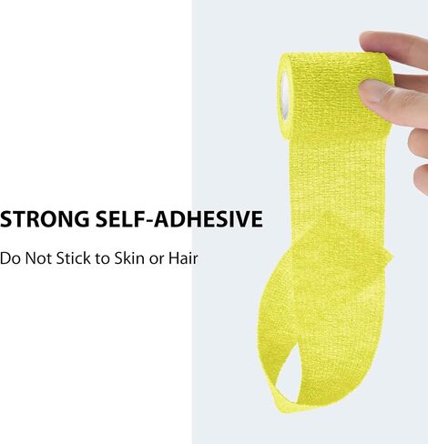 FriCARE Latex Free Self Adhesive Bandage, Medical Supplies First Aid Tape Self-Adherent Cohesive Bandages, Non-Woven Elastic Athletic Spat Tape Vet Wrap Fluorescent Yellow 6 Rolls 2 Inches x 5 Yards in Kuwait