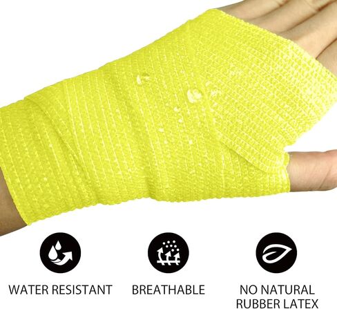 FriCARE Latex Free Self Adhesive Bandage, Medical Supplies First Aid Tape Self-Adherent Cohesive Bandages, Non-Woven Elastic Athletic Spat Tape Vet Wrap Fluorescent Yellow 6 Rolls 2 Inches x 5 Yards in Kuwait