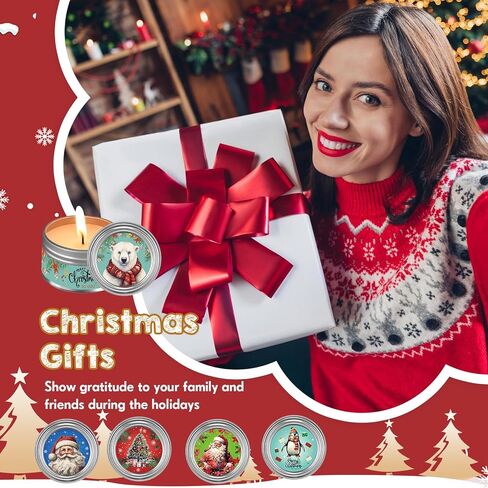 MTLEE 24 Sets Christmas Scented Candles Gift Sets Natural Soy Wax 2 oz Christmas Candle with Mesh Bags and Christmas Cards Aromatherapy Holiday Candles for Home Mom Women Sister Birthday Xmas in Saudi Arabia