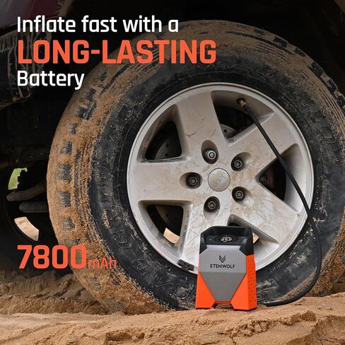 ضاغط هواء محمول منفاخ الإطارات ETENWOLF ZEPHYR S3 مع بطارية 7800 مللي أمبير في الساعة ودورة عمل 100%، مضخة هواء للسيارات والشاحنات الصغيرة وسيارات الدفع الرباعي والدراجات والكرات in Kuwait