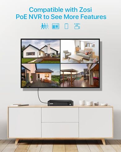 ZOSI H.265+2MP Security POE Camera, 1920x1080, 120ft Night Vision, 3.6mm Lens, IP67 Weatherproof Indoor Outdoor IP Camera 1080p (Only work with ZOSI PoE NVR,Model: 1AR-08EM-00/10/20-US) in Saudi Arabia