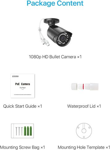 ZOSI H.265+2MP Security POE Camera, 1920x1080, 120ft Night Vision, 3.6mm Lens, IP67 Weatherproof Indoor Outdoor IP Camera 1080p (Only work with ZOSI PoE NVR,Model: 1AR-08EM-00/10/20-US) in Saudi Arabia