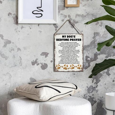 الرجعية كلبي وقت النوم علامات الصلاة جدار ديكور ريفي الكلب يقتبس أقوال خشبية معلقة علامة الديكور لباب المنزل 8x10 in Kuwait
