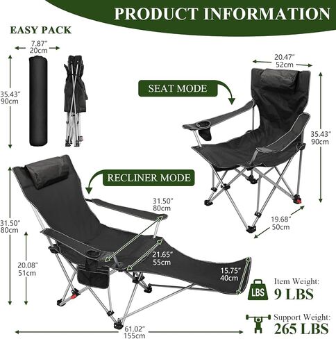 Beglitz Camping Folding Chair Ultralight Portable Beach Chair Compact Lightweight for Backpacking Hiking Picnic Barbeques Fishing Outdoor with Carry Bag Supports 280+Lbs Black in Saudi Arabia