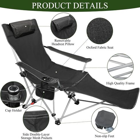 Beglitz Camping Folding Chair Ultralight Portable Beach Chair Compact Lightweight for Backpacking Hiking Picnic Barbeques Fishing Outdoor with Carry Bag Supports 280+Lbs Black in Saudi Arabia