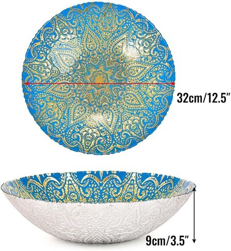sungmor 2PC 125 أوقية زجاج سلطة خلط السلطانية 12.5 "ضياء. وعاء فاكهة كبير، طلاء جميل باللون الأزرق الذهبي وعاء تقديم زجاجي، أوعية تخزين مزخرفة عرض صينية للمعكرونة والحلويات النباتية والوجبات الخفيفة in Kuwait
