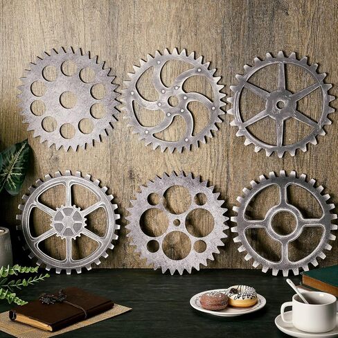 Wooden Industrial Steampunk Style Gear Wheel Wall Decoration 10 Inch Vintage Wooden Gear Combination Farmhouse Hanging Wall Decor for Home Wall Bar Decor Art Craft Wall Decor (Vintage Style, 6 Pieces) in Saudi Arabia