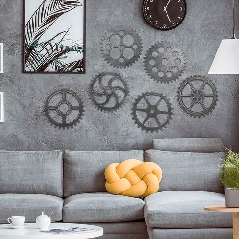Wooden Industrial Steampunk Style Gear Wheel Wall Decoration 10 Inch Vintage Wooden Gear Combination Farmhouse Hanging Wall Decor for Home Wall Bar Decor Art Craft Wall Decor (Vintage Style, 6 Pieces) in Saudi Arabia