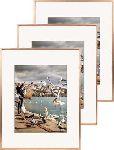 Space Art Deco, 11x14 Picture Frame Set of 3, Display Pictures 8x10 with Mat or 11x14 Without Mat, Wall Mounting Gallery Photo Frames, Gold in Kuwait