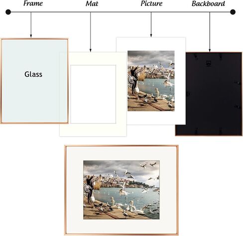 Space Art Deco, 11x14 Picture Frame Set of 3, Display Pictures 8x10 with Mat or 11x14 Without Mat, Wall Mounting Gallery Photo Frames, Gold in Kuwait