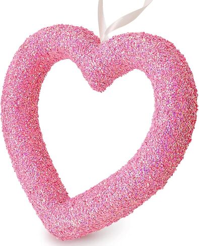 Udefineit عيد الحب 3D بريق القلب اكليلا من الزهور، 11in الوردي الترتر عيد الحب رغوة القلب اكليلا من الزهور للباب الأمامي، الاصطناعي على شكل قلب دونات اكليلا داخلي شنقا الحلي علامة جدار ديكور النوافذ in Kuwait