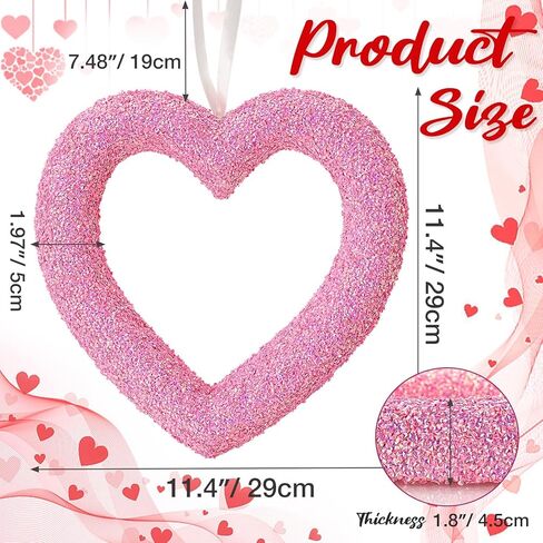 Udefineit عيد الحب 3D بريق القلب اكليلا من الزهور، 11in الوردي الترتر عيد الحب رغوة القلب اكليلا من الزهور للباب الأمامي، الاصطناعي على شكل قلب دونات اكليلا داخلي شنقا الحلي علامة جدار ديكور النوافذ in Kuwait