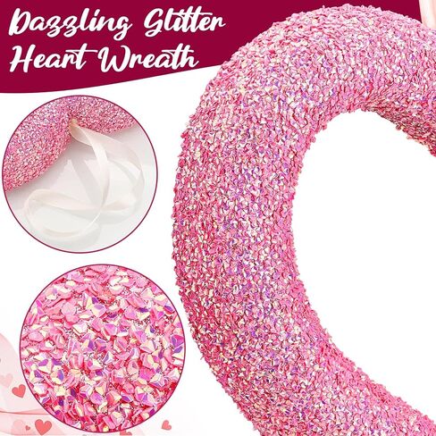 Udefineit عيد الحب 3D بريق القلب اكليلا من الزهور، 11in الوردي الترتر عيد الحب رغوة القلب اكليلا من الزهور للباب الأمامي، الاصطناعي على شكل قلب دونات اكليلا داخلي شنقا الحلي علامة جدار ديكور النوافذ in Kuwait