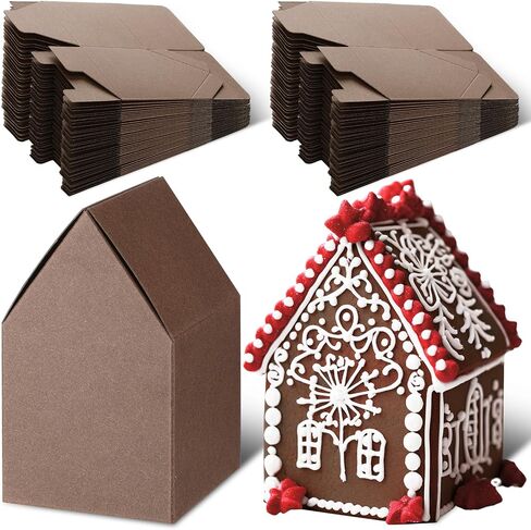 Cholemy 50 Pcs Christmas Gingerbread Houses Kit House Shaped Boxes Cardboard Christmas Crafts DIY Build Gingerbread House Supplies Holiday Fun Party Game Decorating(Brown) in Saudi Arabia