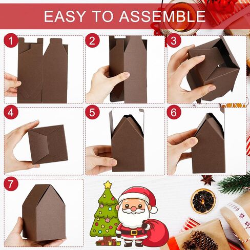 Cholemy 50 Pcs Christmas Gingerbread Houses Kit House Shaped Boxes Cardboard Christmas Crafts DIY Build Gingerbread House Supplies Holiday Fun Party Game Decorating(Brown) in Saudi Arabia