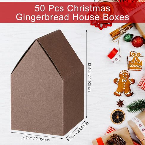 Cholemy 50 Pcs Christmas Gingerbread Houses Kit House Shaped Boxes Cardboard Christmas Crafts DIY Build Gingerbread House Supplies Holiday Fun Party Game Decorating(Brown) in Saudi Arabia