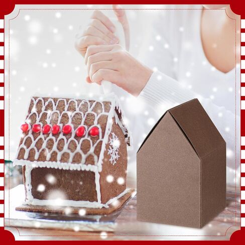 Cholemy 50 Pcs Christmas Gingerbread Houses Kit House Shaped Boxes Cardboard Christmas Crafts DIY Build Gingerbread House Supplies Holiday Fun Party Game Decorating(Brown) in Saudi Arabia