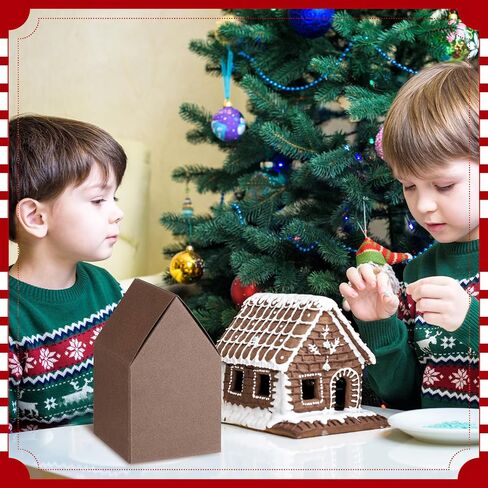 Cholemy 50 Pcs Christmas Gingerbread Houses Kit House Shaped Boxes Cardboard Christmas Crafts DIY Build Gingerbread House Supplies Holiday Fun Party Game Decorating(Brown) in Saudi Arabia