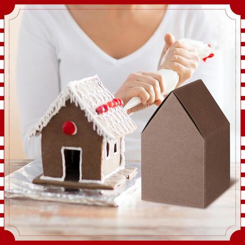 Cholemy 50 Pcs Christmas Gingerbread Houses Kit House Shaped Boxes Cardboard Christmas Crafts DIY Build Gingerbread House Supplies Holiday Fun Party Game Decorating(Brown) in Saudi Arabia