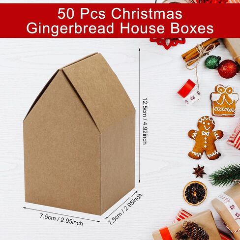 Cholemy 50 Pcs Christmas Gingerbread Houses Kit House Shaped Boxes Cardboard Christmas Crafts DIY Build Gingerbread House Supplies Holiday Fun Party Game Decorating(Brown) in Kuwait