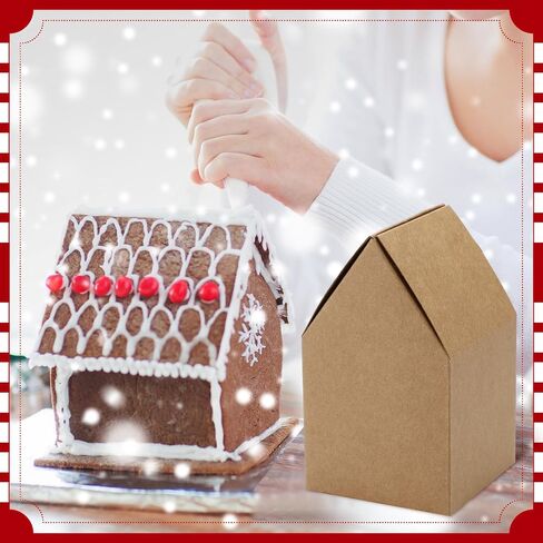 Cholemy 50 Pcs Christmas Gingerbread Houses Kit House Shaped Boxes Cardboard Christmas Crafts DIY Build Gingerbread House Supplies Holiday Fun Party Game Decorating(Brown) in Kuwait