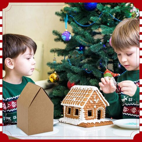 Cholemy 50 Pcs Christmas Gingerbread Houses Kit House Shaped Boxes Cardboard Christmas Crafts DIY Build Gingerbread House Supplies Holiday Fun Party Game Decorating(Brown) in Kuwait