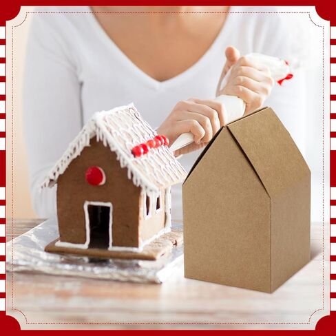 Cholemy 50 Pcs Christmas Gingerbread Houses Kit House Shaped Boxes Cardboard Christmas Crafts DIY Build Gingerbread House Supplies Holiday Fun Party Game Decorating(Brown) in Kuwait