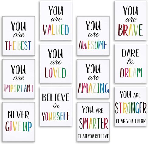 12 Pieces Inspirational Print Wall Poster Motivational Quote Watercolor Words Posters Aesthetic Poster Unframed Canvas Saying Painting Posters for Kids Room Modern Decoration (Black, 8 x 10 Inches) in Saudi Arabia