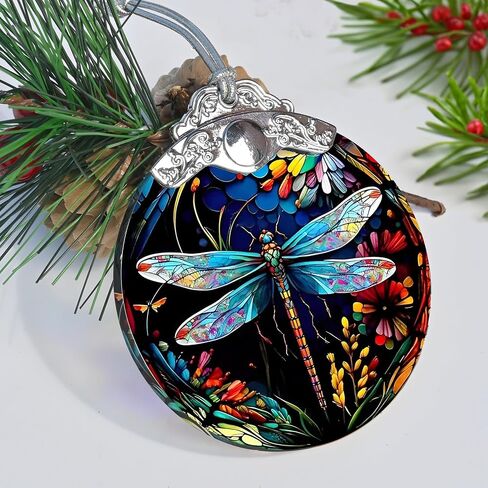 Jocidea Christmas Ornament, Dragonfly Christmas Decor, Dragonfly Ornaments for Christmas Tree, Stained Glass Ornament, Dragonfly Gifts, Holiday Decorations and Xmas Gifts Ideas in Saudi Arabia