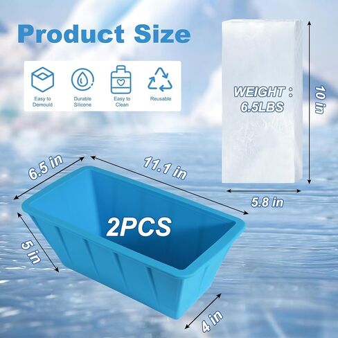قالب مكعبات ثلج كبير جدًا من PUSEALON، 3 عبوات، كتلة ثلج 6.5 رطل، مكعبات ثلج لحوض الغطس البارد أو المبردات، صينية مكعبات ثلج كبيرة من السيليكون قابلة لإعادة الاستخدام لمبرد حمام الثلج، قوالب مكعبات ثلج كبيرة in Kuwait