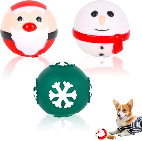 3 قطع عيد الميلاد لعبة الكلب الكرة 8.5 سم علاج موزع الكرة لعبة تنظيف الأسنان مضغ لعبة ثلج نمط الكلب لغز لعبة للملل لعبة الكلب غير القابلة للتدمير لعبة الكلب التفاعلية الكرة للداخلية جرو القط in Kuwait