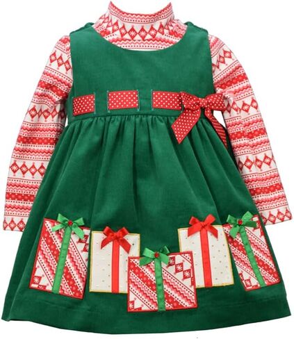 Bonnie Jean Holiday Christmas Dress - Green Corduroy Jumper Dress for Baby, Toddler and Little Girls in Saudi Arabia
