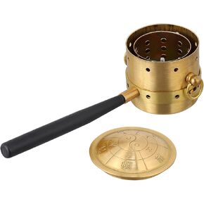 EXCEART Moxa Cone Burner Copper Moxa Stick Holder Burner with Handle Moxibustion Therapy Healing Box Moxa Therapy Tools for Back Leg Belly Waist Golden in Kuwait