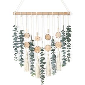 Alynsehom Artificial Eucalyptus Wall Hanging Decor Greenery Boho Chic Home Decorations Farmhouse Rustic Plants with Wooden Stick for Bedroom Living Room Apartment Ornament Gift (Green-1)